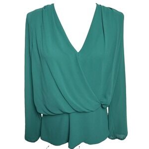 Fab'rik Top Faux Wrap Tie Back Side Zip Womens Large Green Office Attire